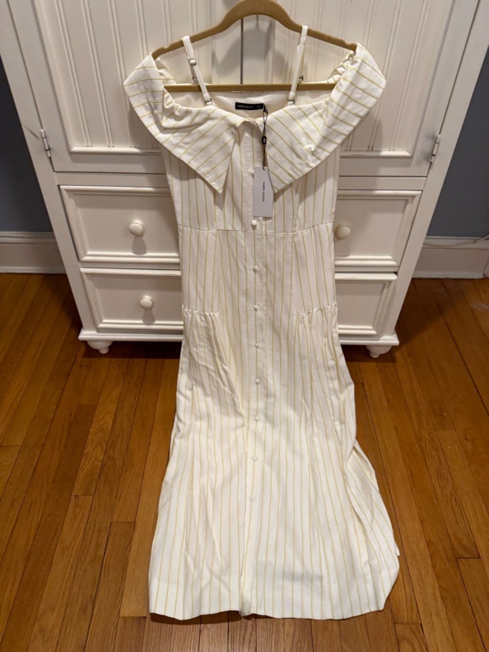 Karen Millen Cream Maxi Dress with Yellow Stripes